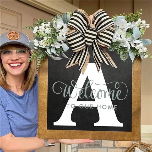 16'' Personalized Last Name Welcome Sign, Door Wreaths for Front Door, (A) - Picture 4 of 4